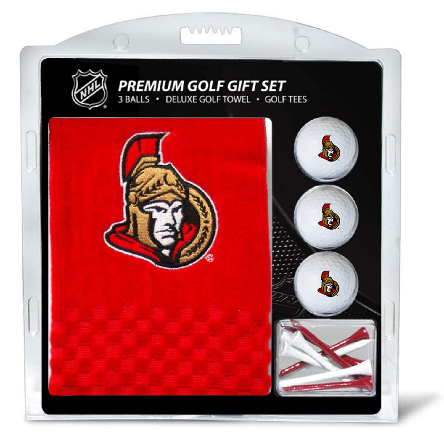 NHL PREMIUM GOLF GIFT SET  
3 BALLS • DELUXE GOLF TOWEL • GOLF TEES
