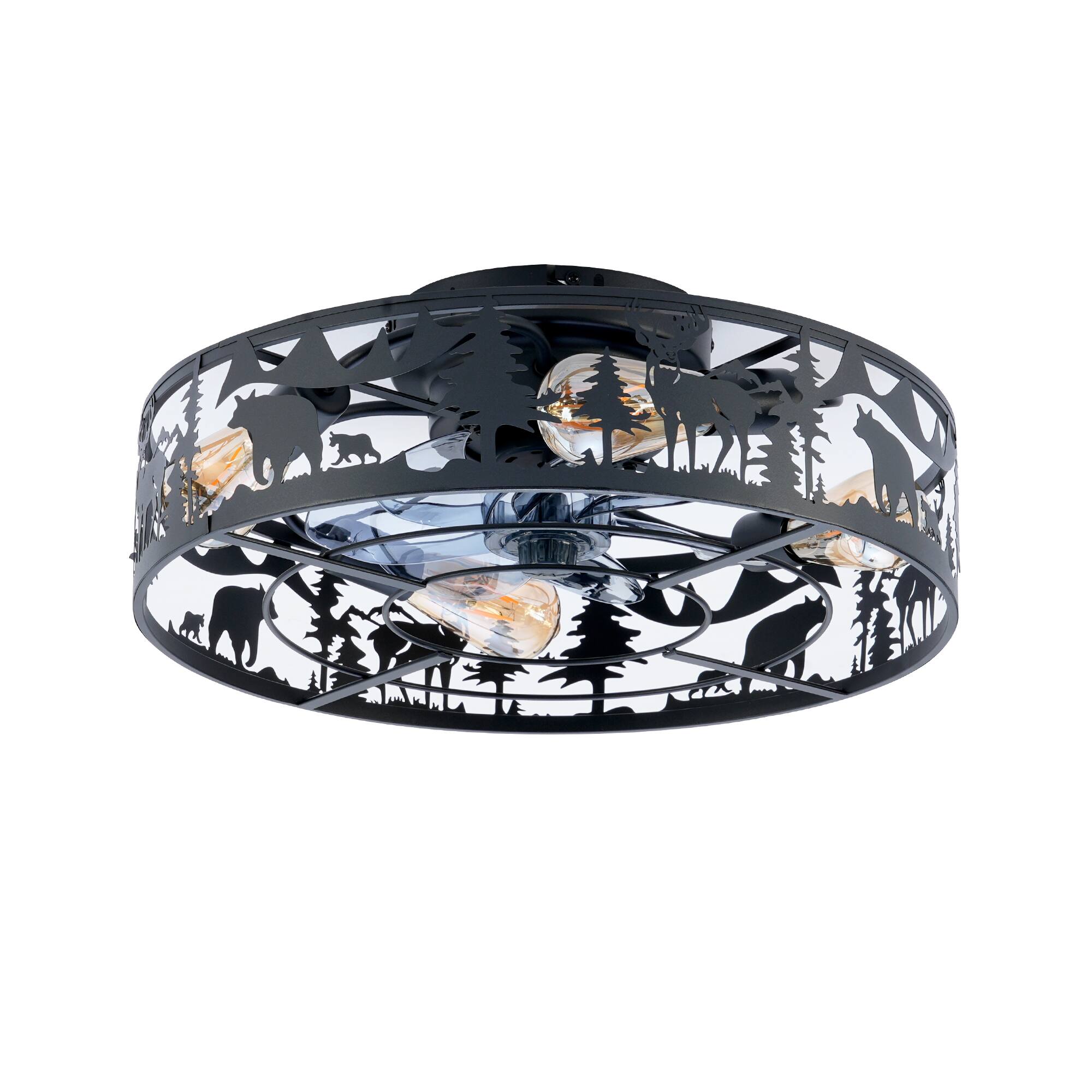 Alt View 6. Sofucor - Farmhouse Ceiling Fans w/ Light Remote Flush Mount Rustic Ceiling Fan Boho Bladeless Country Caged Ceiling Light Fixture - Matte Black 1.