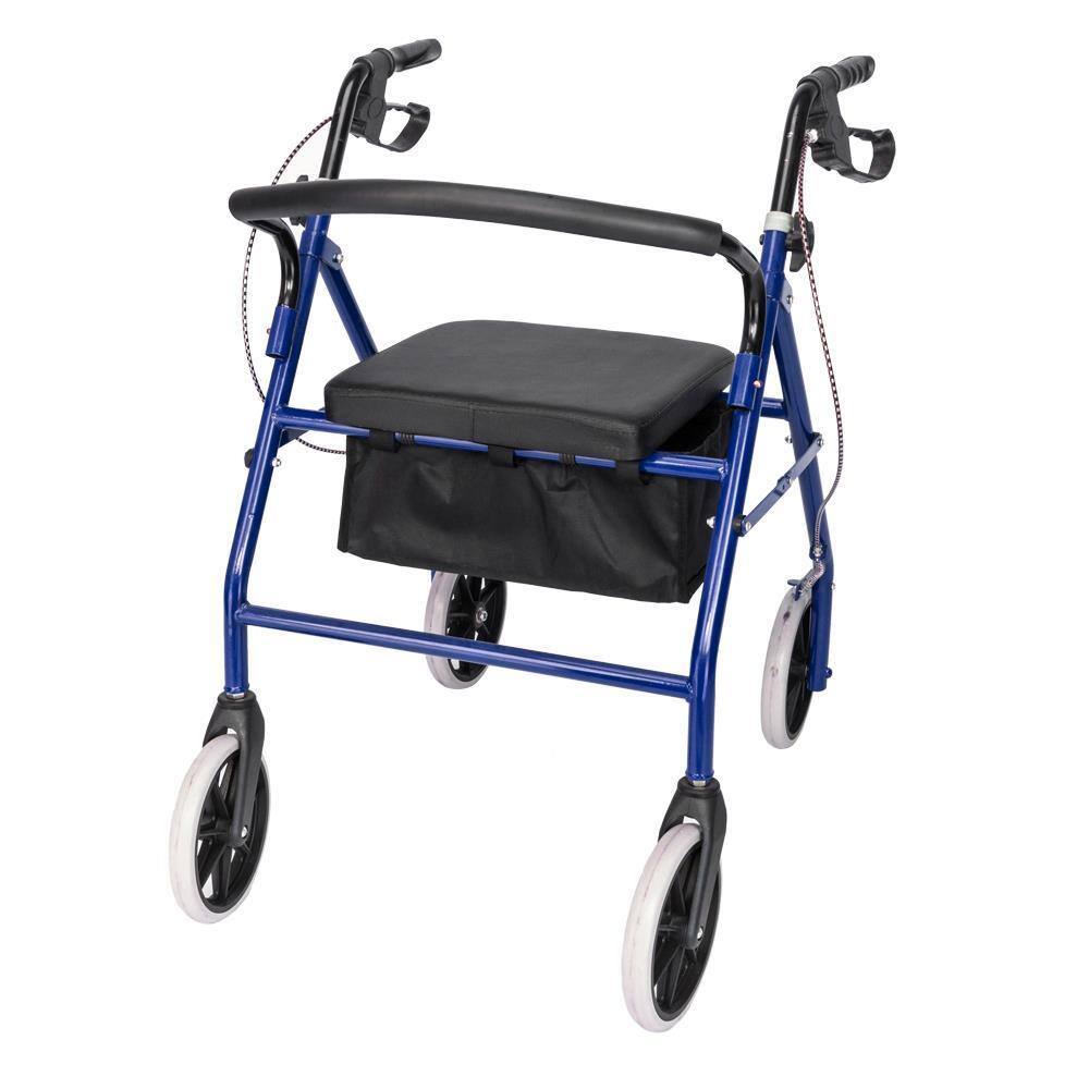 Back. Winado - Foldable Rollator Walker Mobility Rollator with Seat, 8" Wheels, Adjustable Height, Removable Backrest, 286lbs Capacity - Black & Blue.