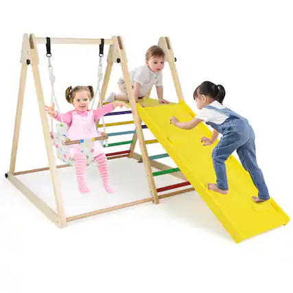Front. Costway - Costway 4-in-1 Indoor Jungle Gym with Baby Swing, Climber, Ladder and Resting Platform - Yellow.