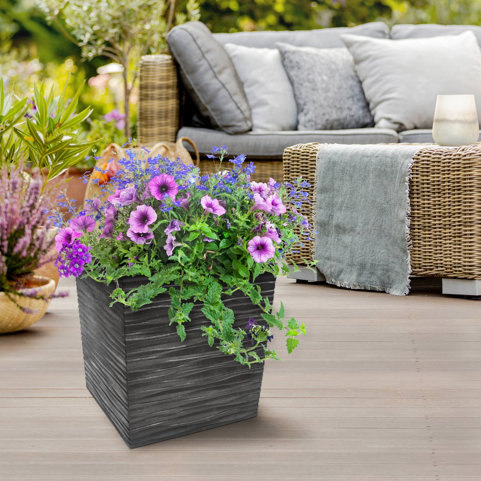 Alt View 8. Tierra Verde - Tierra Verde 14" Citadel Serenity Outdoor Planter, Self Watering Design, Black - Black.