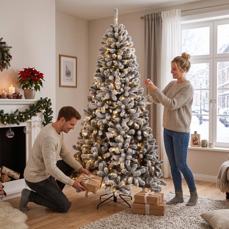 Alt View 9. PULUZ - 6ft Flocked Prelit Christmas Tree, Northern Pine with 250 LEDs - White and Green.