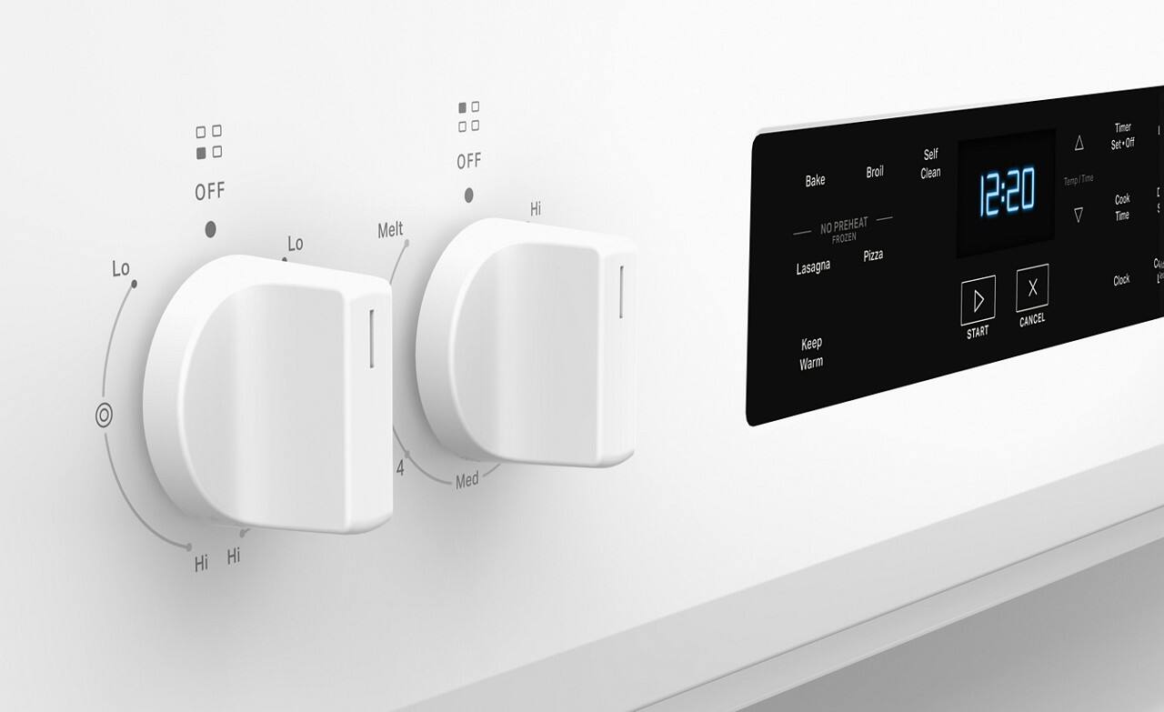 Lo OFF Lo Melt OFF Hi Broil Bake NO PREHEAT FROZEN Pizza Lasagna Keep Warm Self Clean Temp/Time 12:20 X CANCEL START Timer Set-Off Cook Time Clock I E S au F O 4 Med Hi Hi