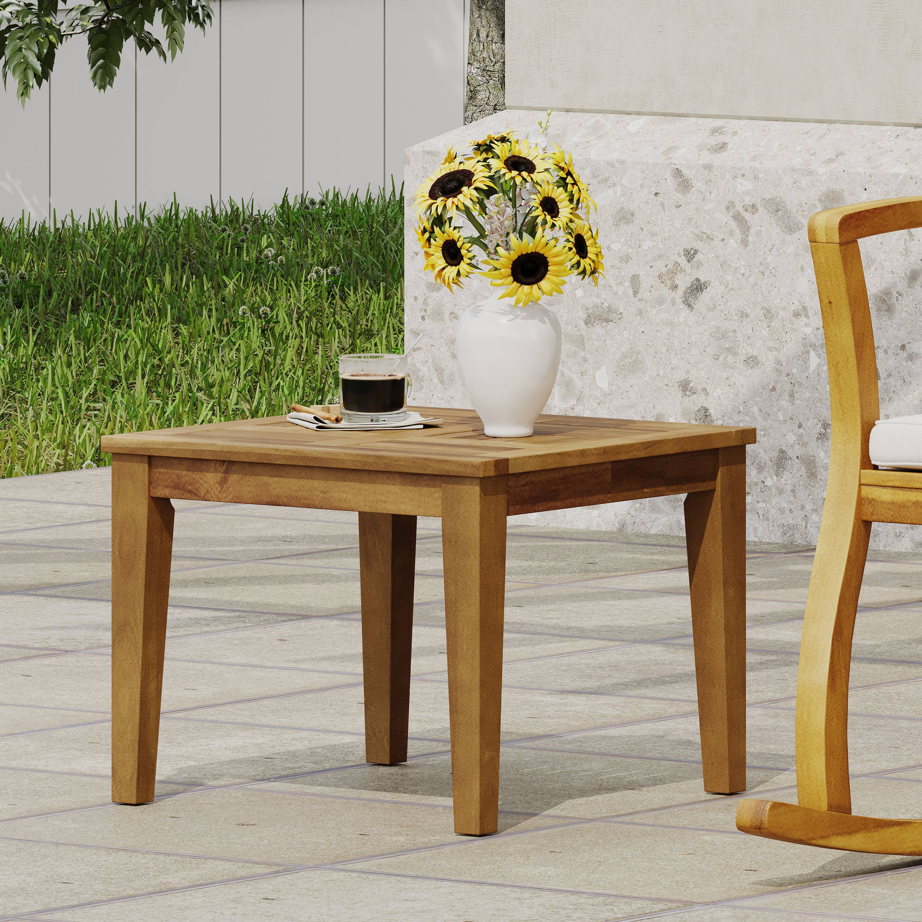 Front. APRILSOUL - Hampton Outdoor Acacia Wood Side Table - Natural.