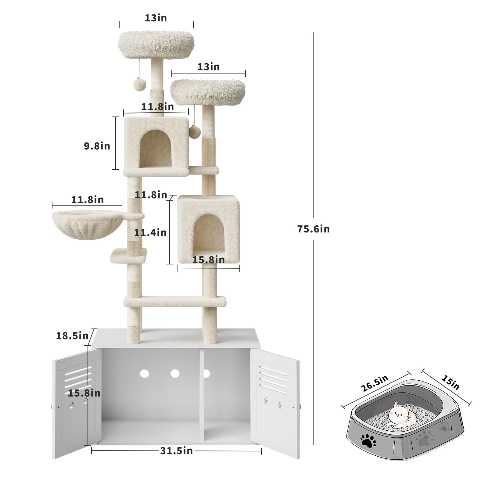 13in  
13in  
11.8in  
9.8in  
11.8in  
11.8in  
11.4in  
15.8in  
18.5in  
15.8in  
31.5in  
75.6in  
26.5in  
15in