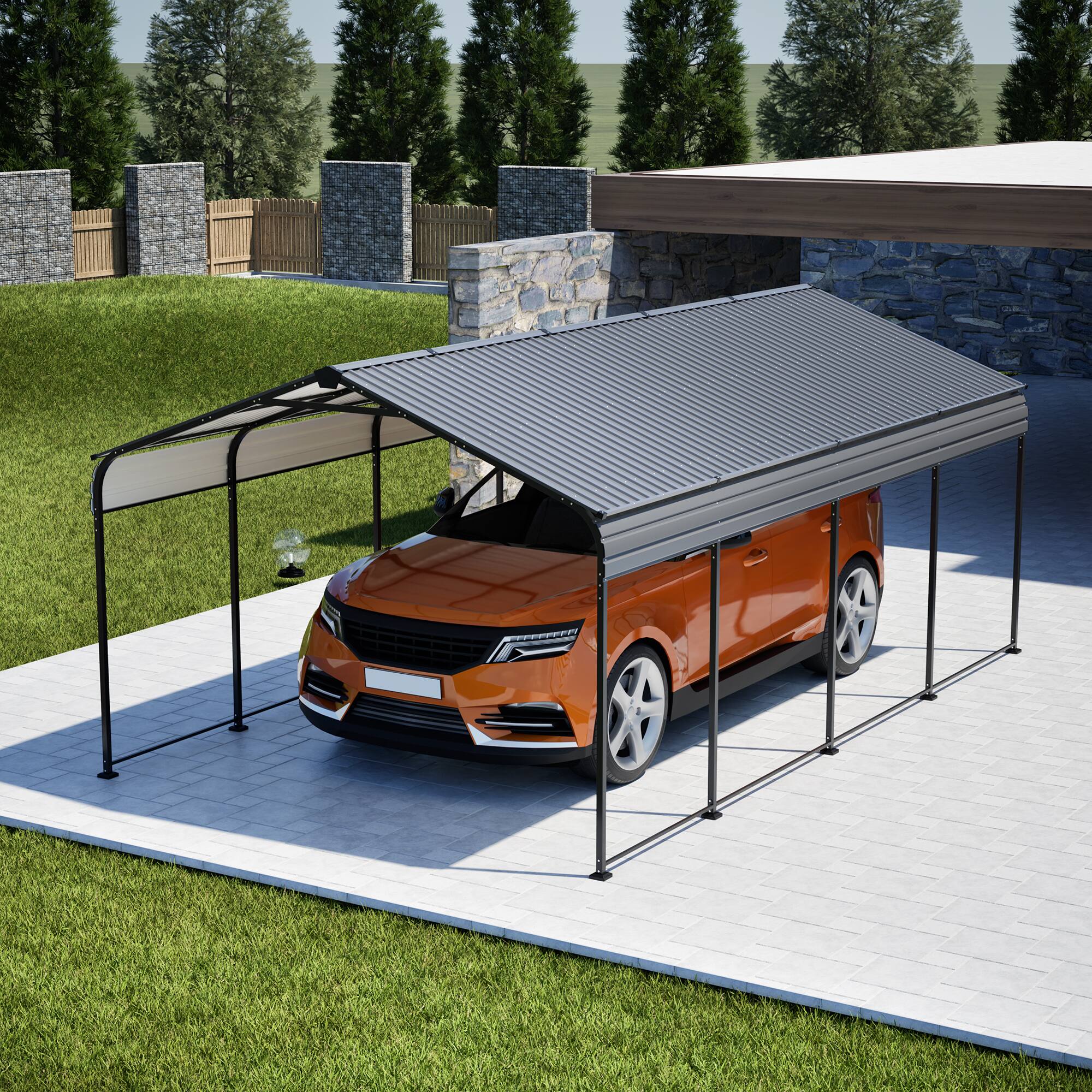 Angle. Mondawe - 12X20 FT Metal Carport - Black.