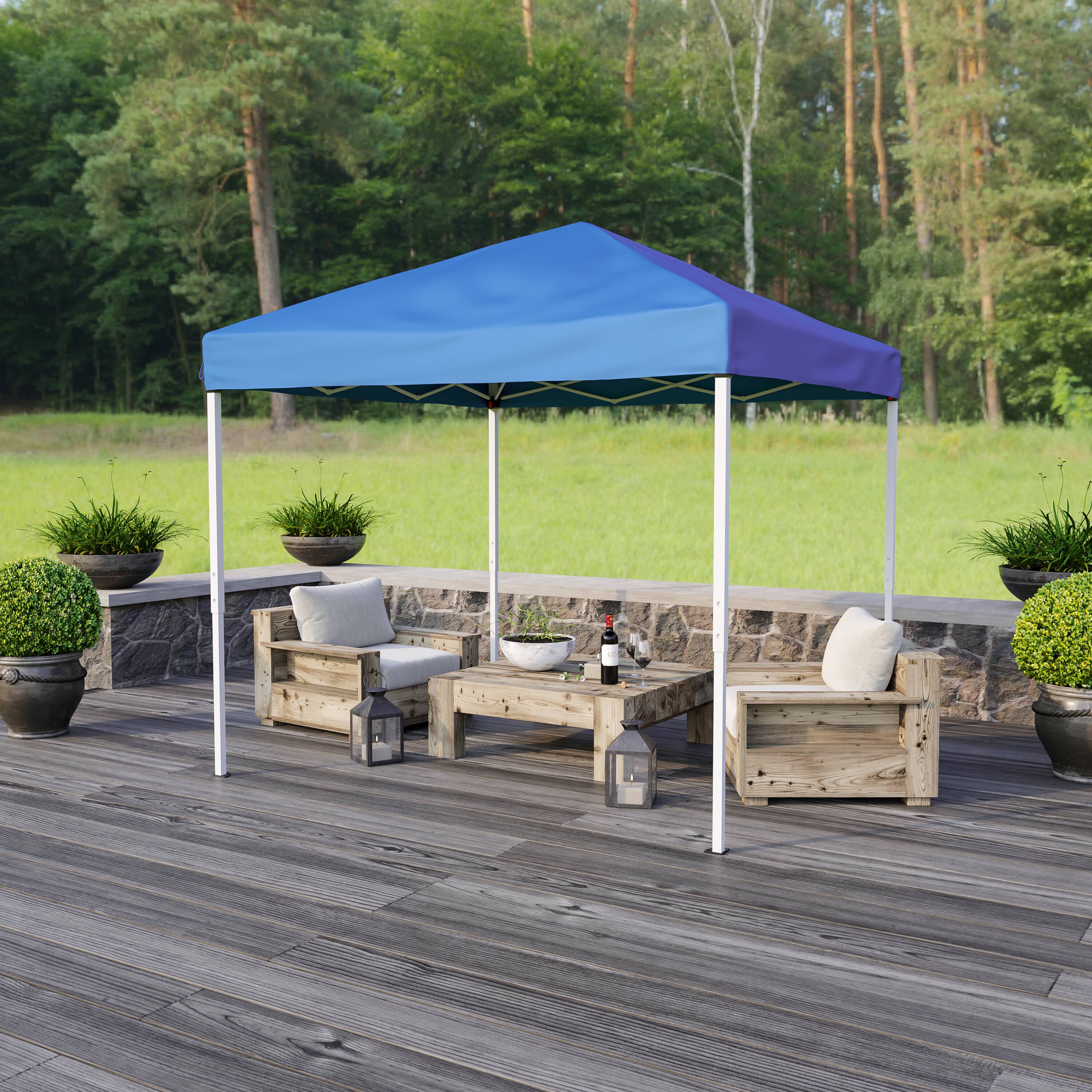 Alt View 3. Emma + Oliver - 8'x8' Weather Resistant Easy Pop Up Slanted Leg Canopy Tent with Carry Bag - Blue.