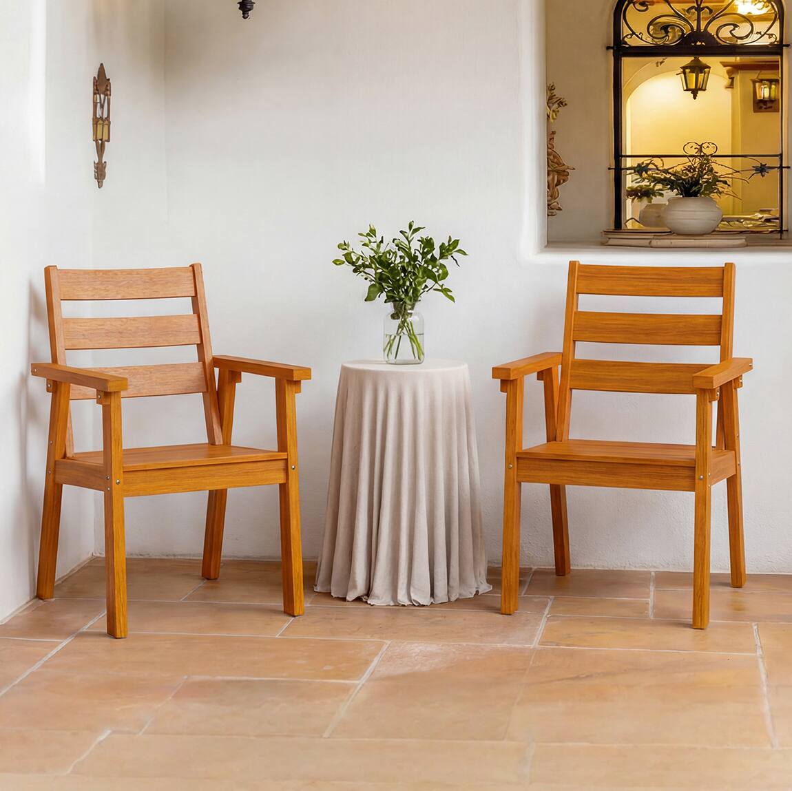 Angle. Famapy - Pairs of Teak-Style Outdoor Patio Dining Chair HDPS Aluminum Frame, Weatherproof & Low-Maintenance for Garden Poolside - Wooden.