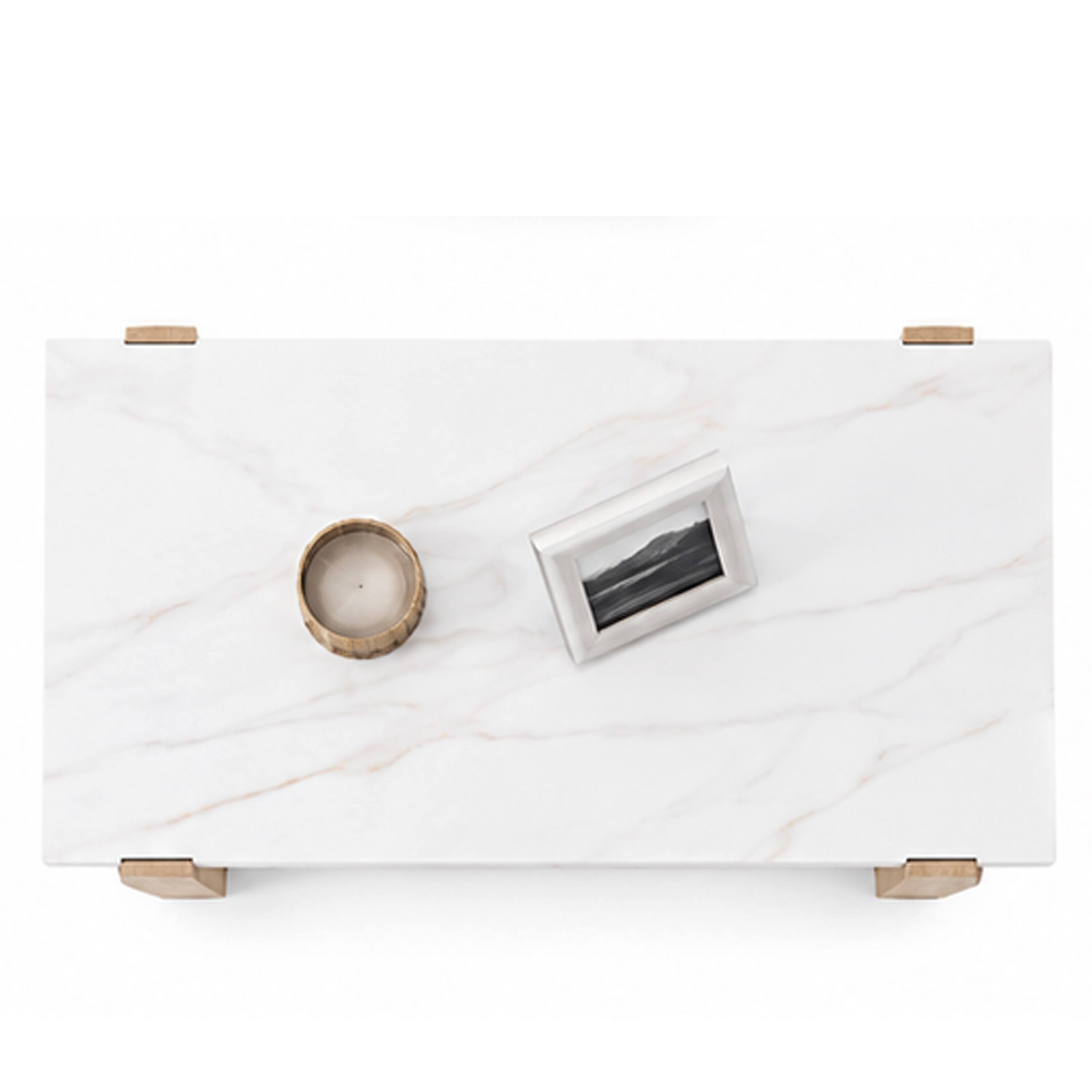 Alt View 2. Manhattan Lane - Sane Sofa Console Table, 50 Inch  Faux Marble Top with Shelf, - White, Natural Brown.