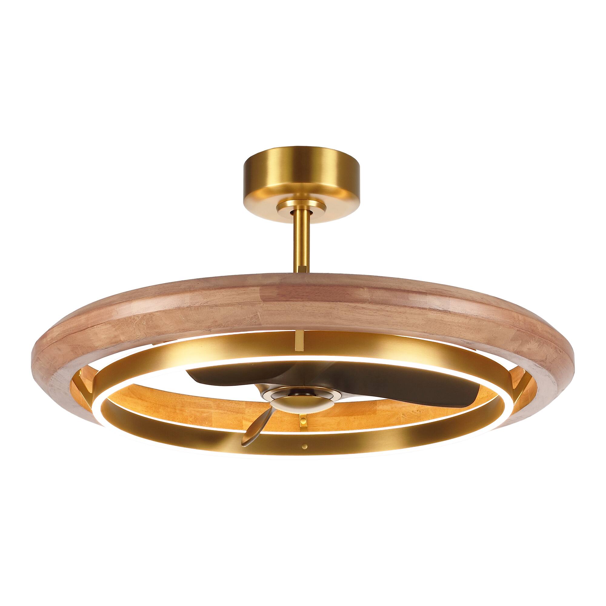 Alt View 6. Parrot Uncle - 33 Inch Gold Wood LED Ceiling Fan 6 Speed DC Motor Dimmable Caged Chandelier with Remote - Gold.