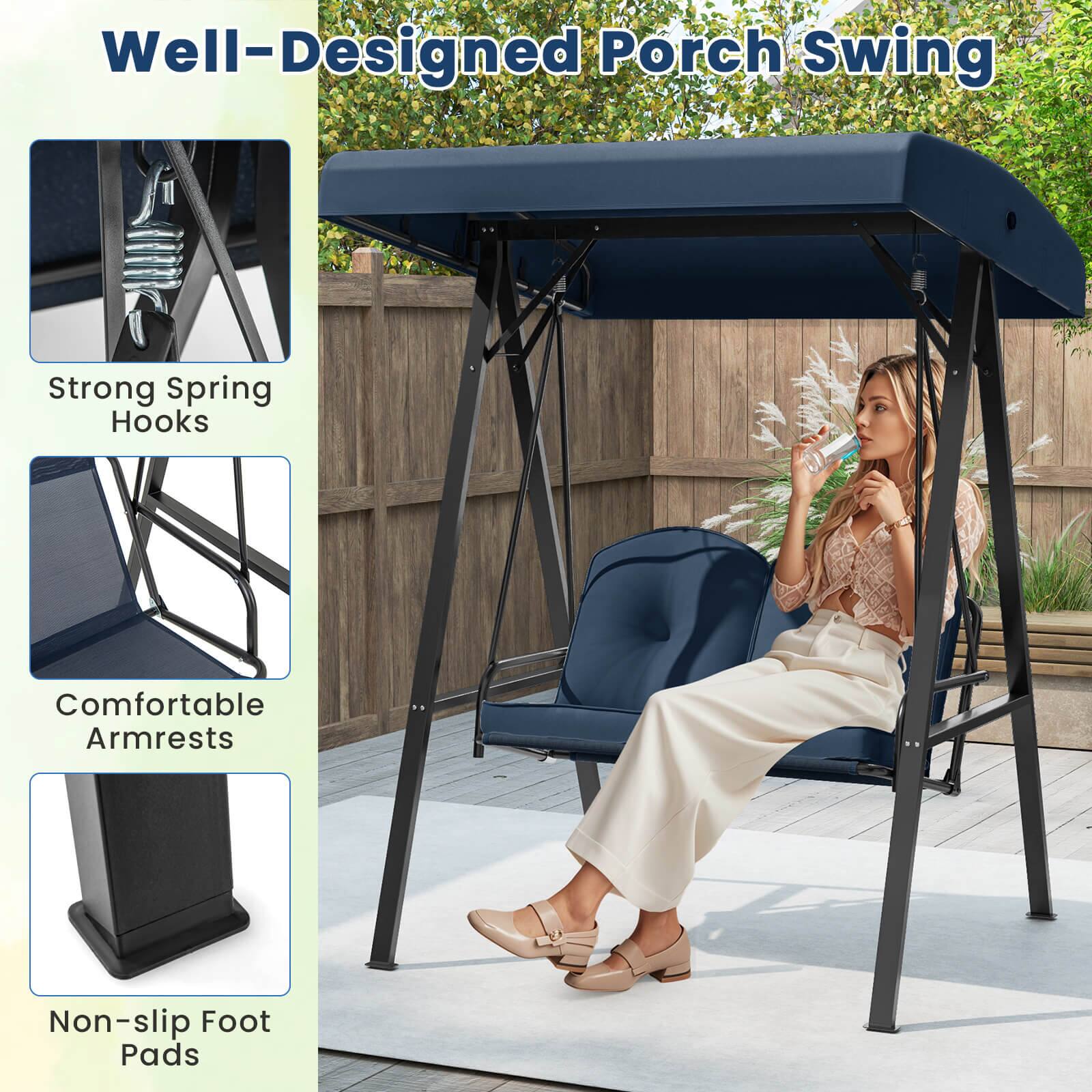 Well-Designed Porch Swing
Strong Spring Hooks
Comfortable Armrests
Non-slip Foot Pads