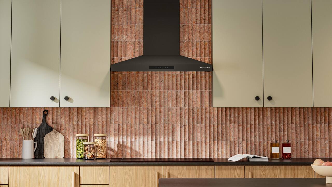 Alt View 2. KitchenAid - 36" Vented or Convertible to Recirculating Wall- Mount Hood - Black Ore.