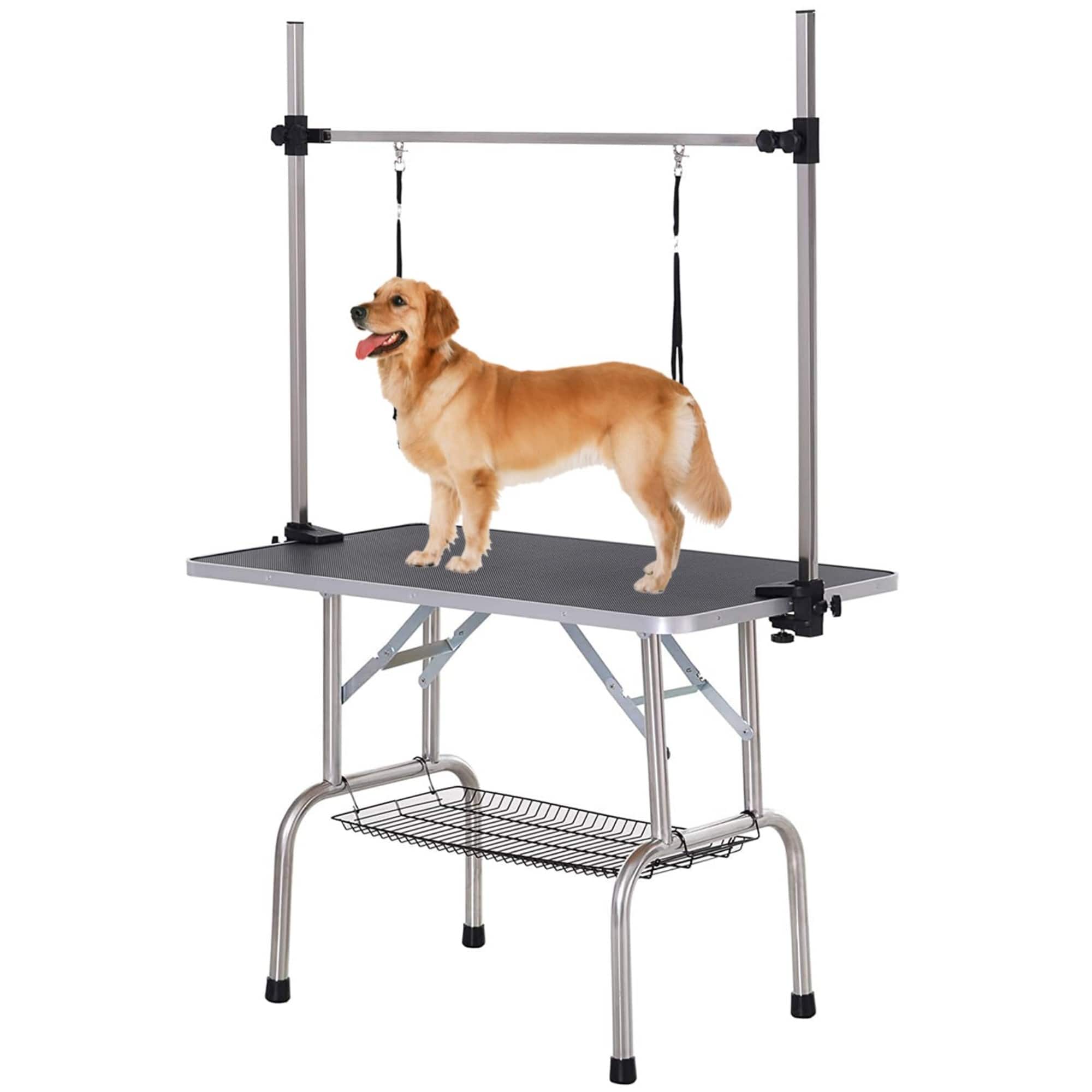Glintex - 36" Stainless steel Folding Pet Grooming Table,Dressing Table,Adjustable Arm and Storage Basket for Home and Pet Salon