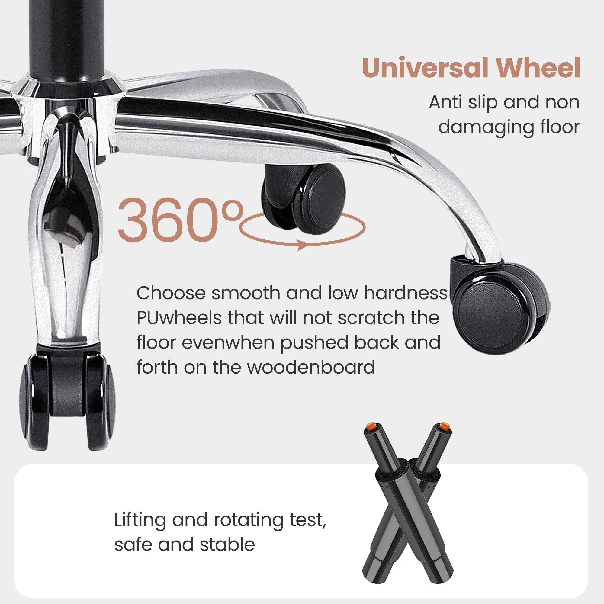 Universal Wheel Anti-slip and non-damaging floor 360: Choose smooth and low hardness PU wheels that will not scratch the floor even when pushed back and forth on the wooden board. Lifting and rotating test, safe and stable.