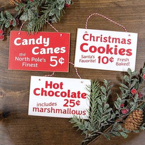 Candy Canes  
the North Pole's Finest  
5¢  

Christmas Cookies  
Santa's Favorite!  
10¢ Fresh Baked!  

Hot Chocolate  
includes marshmallows  
25¢