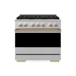 ZLINE - Autograph 36 in. 5.2 cu. ft. Marino Dual Fuel Freestanding Range w/ 6 Gas Burners & Convection Oven w/ Bronze Accents - Stainless Steel