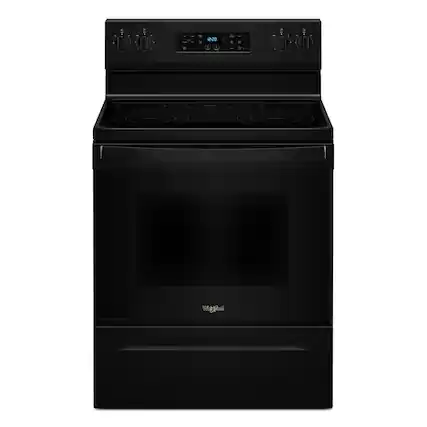 Front. Whirlpool - 5.3 Cu. Ft. Freestanding Electric Range with Cooktop Flexibility - Black.