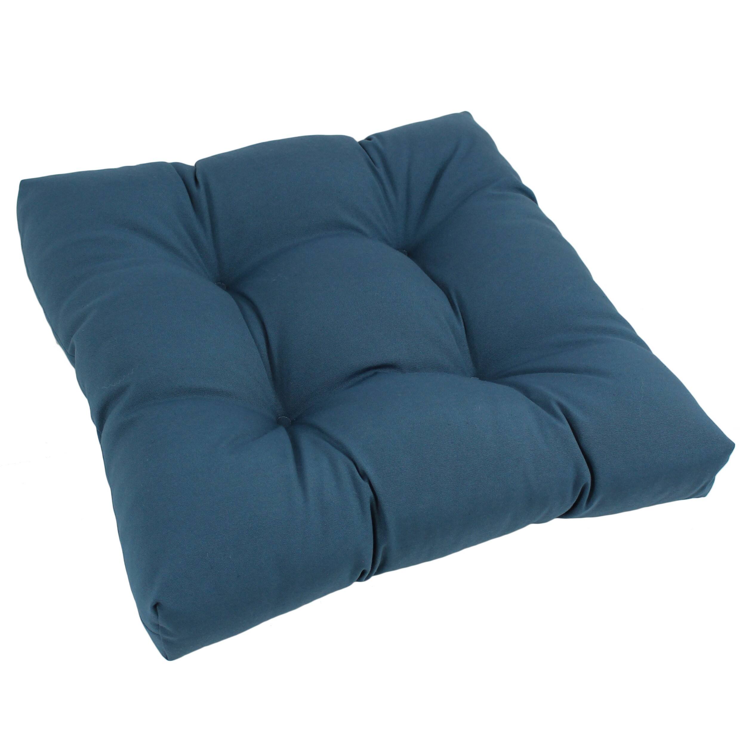 Front. Blazing Needles - 19-inch Squared Twill Tufted Dining Chair Cushion - Indigo.