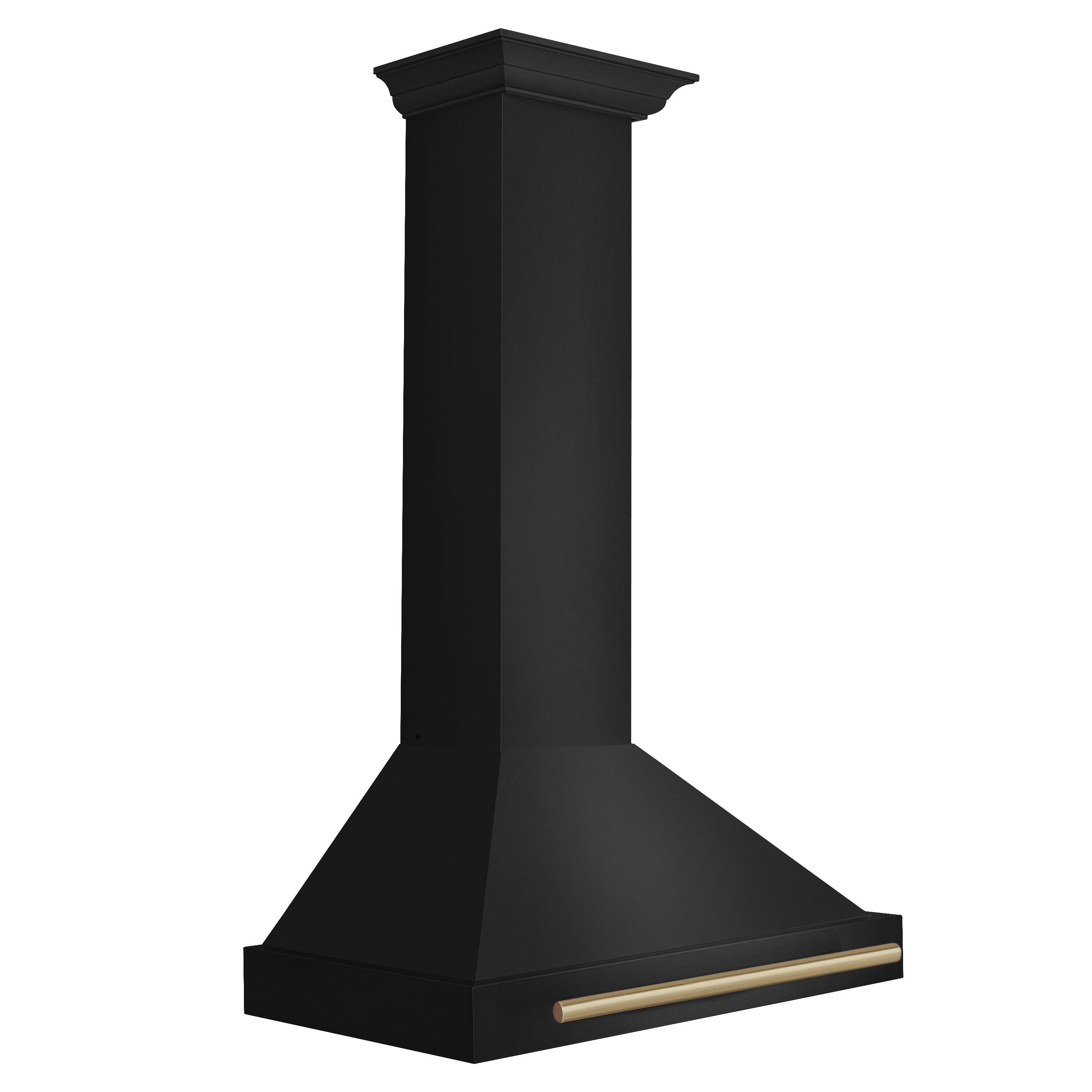 Angle. ZLINE - 30 in. Autograph Edition Black Stainless Steel Wall Mount Range Hood with Champagne Bronze Handle (BSKB4Z-30-CB) - Black Stainless Steel.
