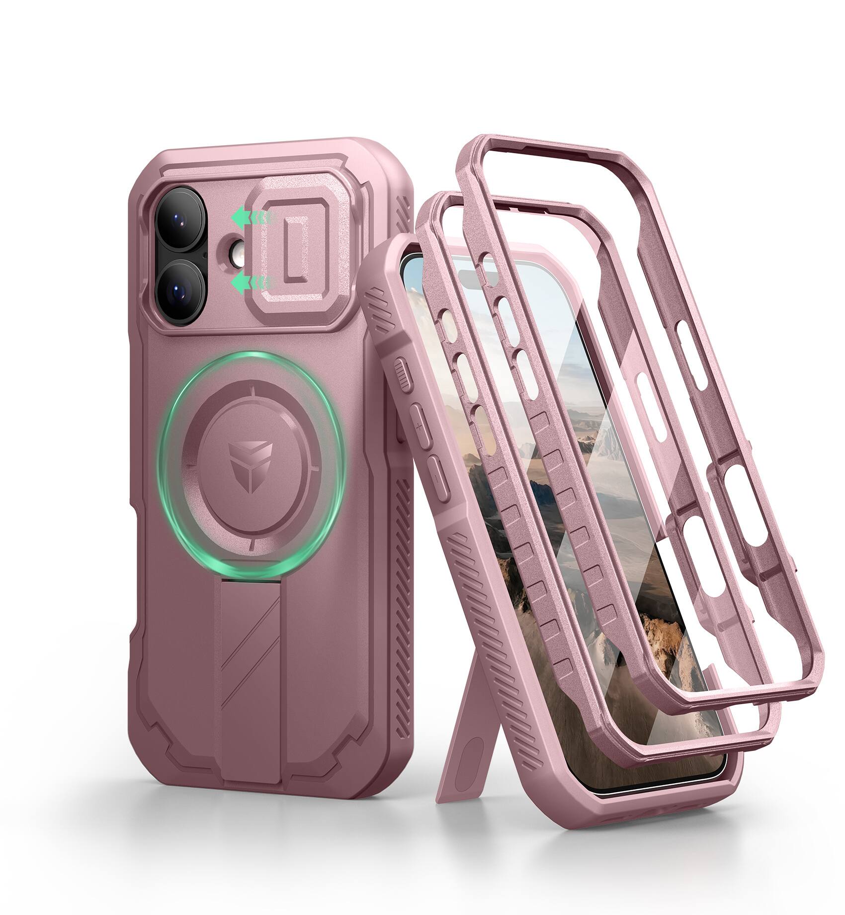 dexnor - iPhone 17 Case: Camera Cover & Kickstand & Screen Protector, MagSafe, Rugged Bumper Cases - Peony Pink