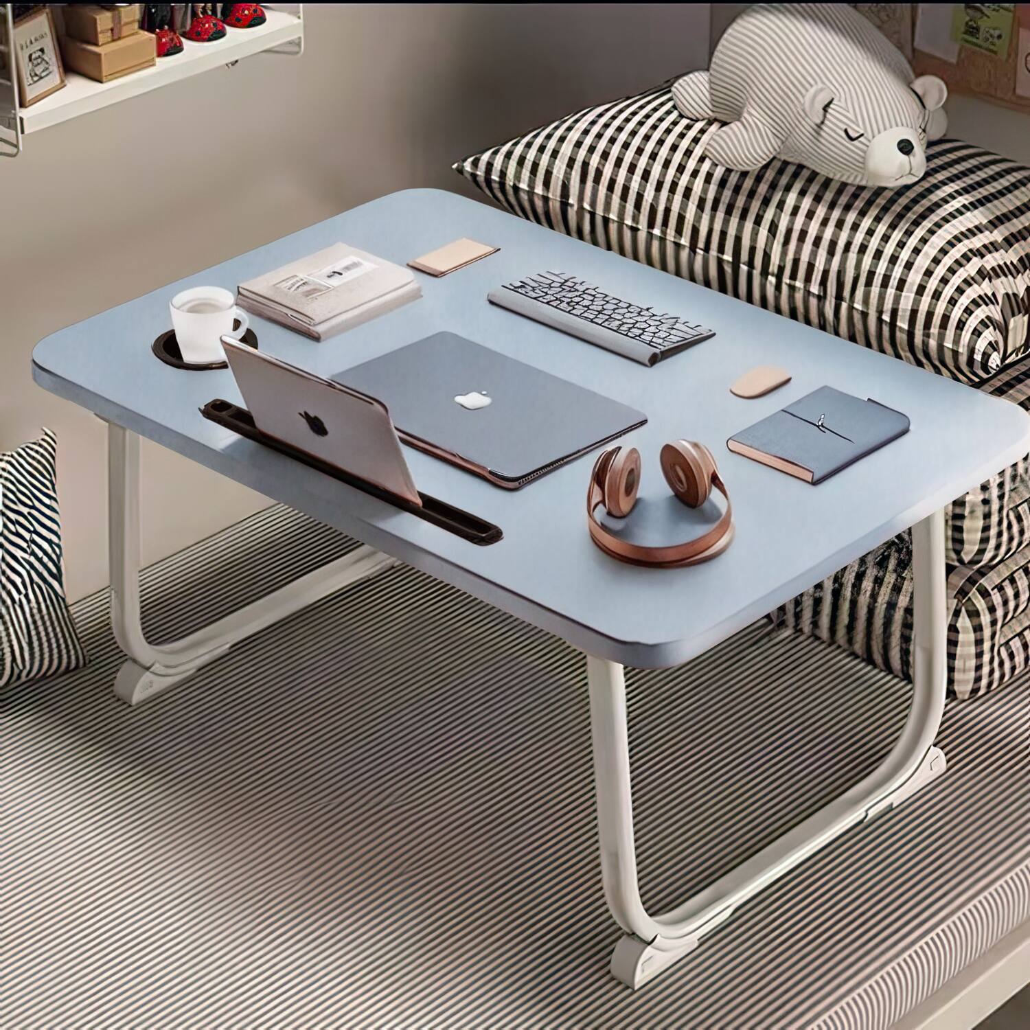 Angle. FC Design - 2 Pack XL Foldable Laptop Computer Table, Breakfast Serving Bed Tray, Lap Desk with Foldable Leg.