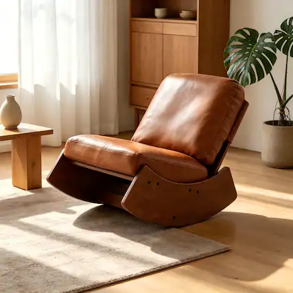 Front. Loheer - Loheer Glider Rocking Chair Solid Wood Faux Leather Nursery Accent Reading Chair Brown - Brown.