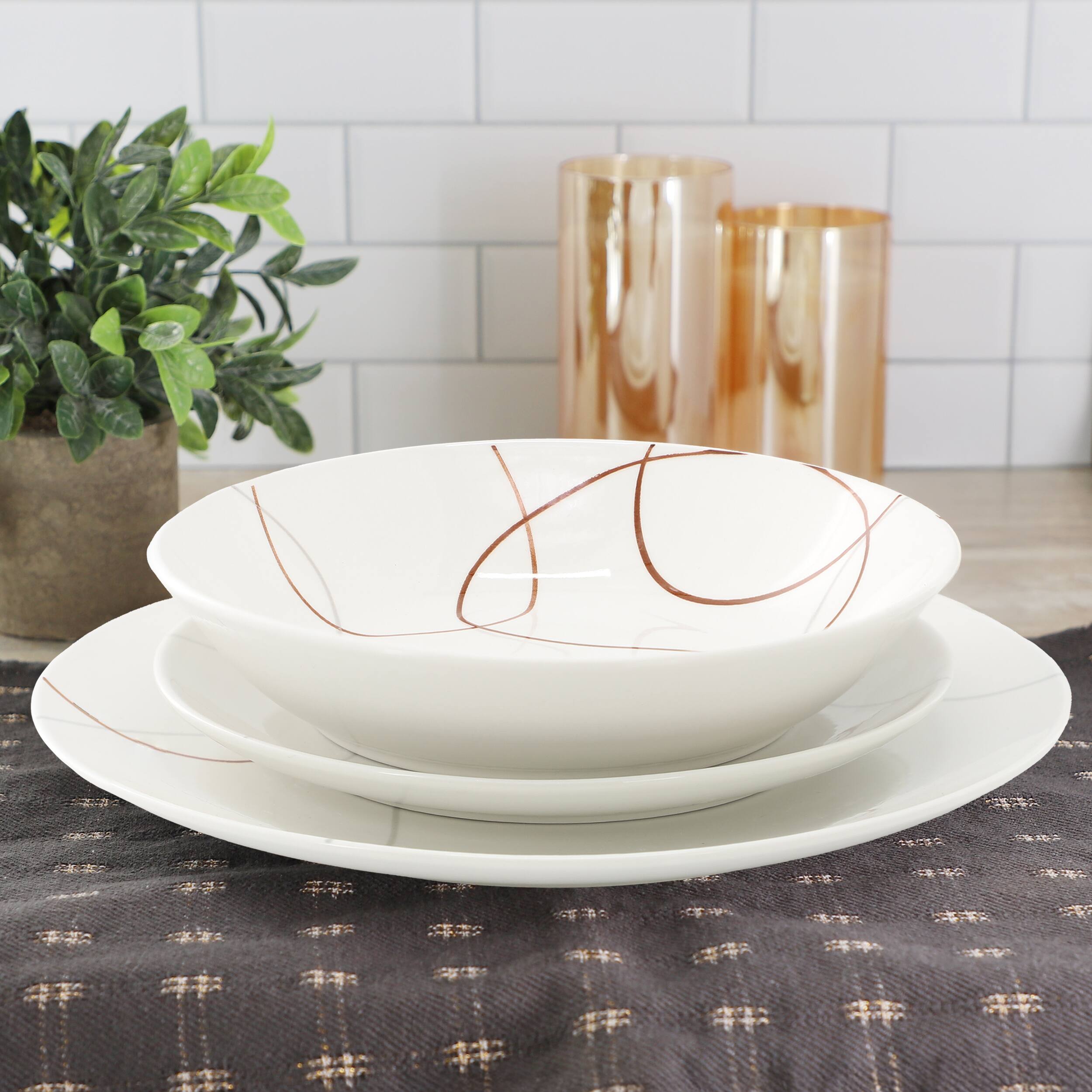 Alt View 3. Elama - Elama Sydney 18 Piece Porcelain Dinnerware Set, Service for 6 - White and Brown.