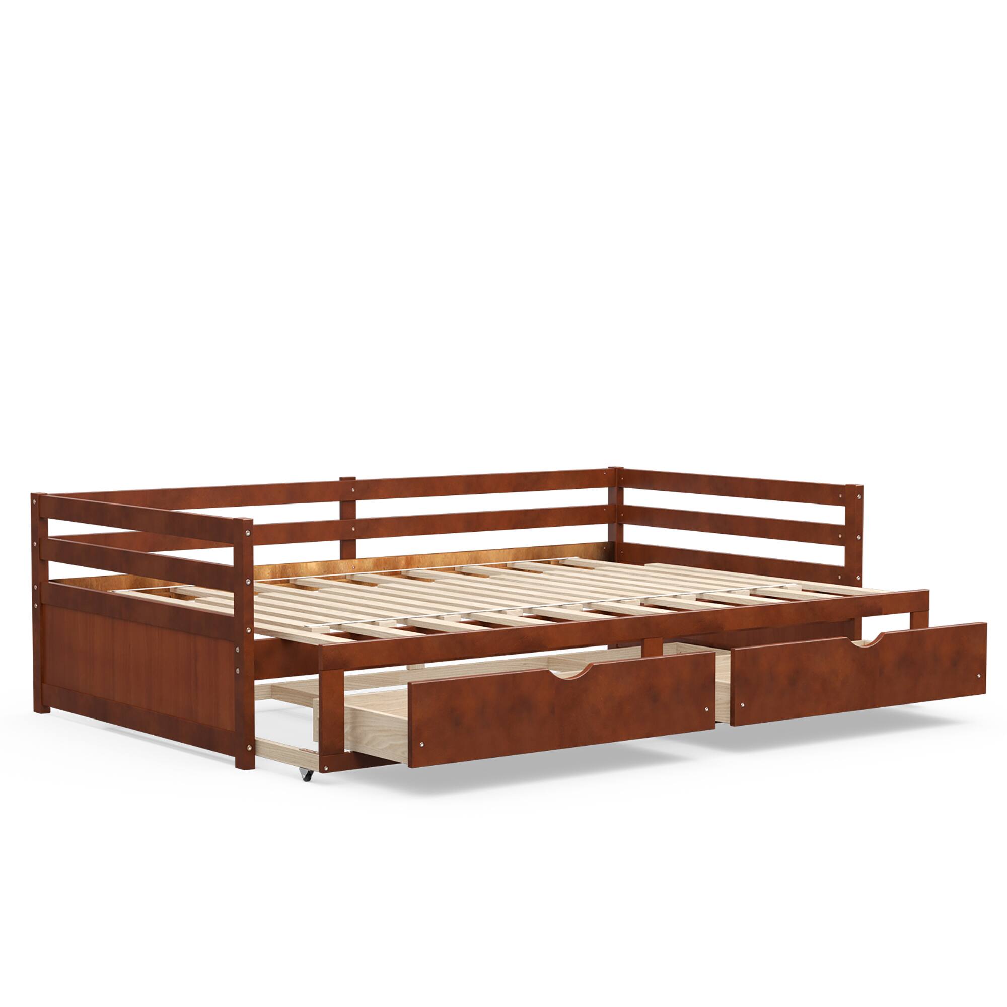 Costway - Twin to King Daybed with 2 Drawers Wooden Sofa Bed for Bedroom Living Room - Cherry