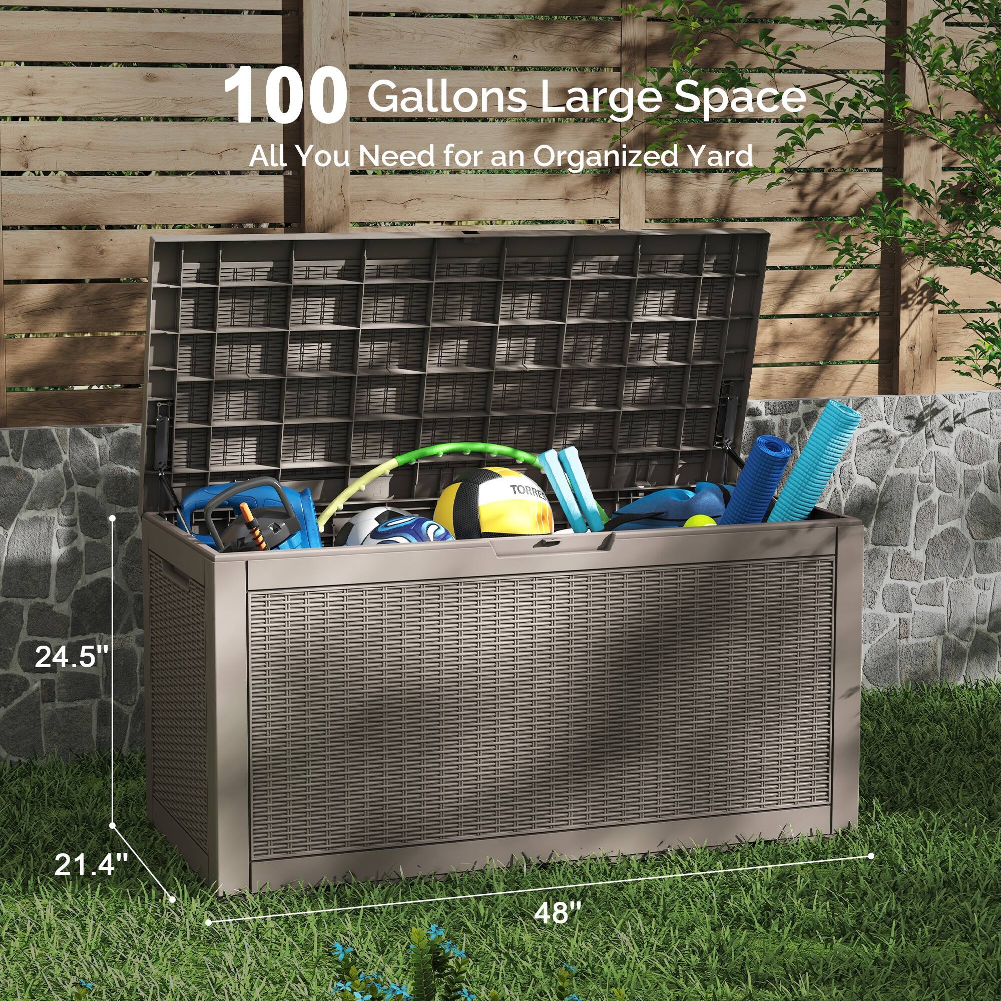 100 Gallons Large Space All You Need for an Organized Yard  
24.5" x 21.4" x 48"