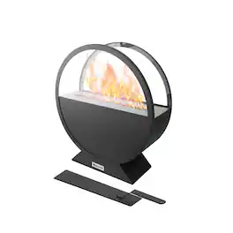 TinyHomie - 137x157 in Black Round Bio Ethanol Fireplace Glass Metal Indoor Outdoor