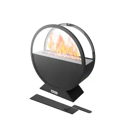 Front. TinyHomie - 137x157 in Black Round Bio Ethanol Fireplace Glass Metal Indoor Outdoor.