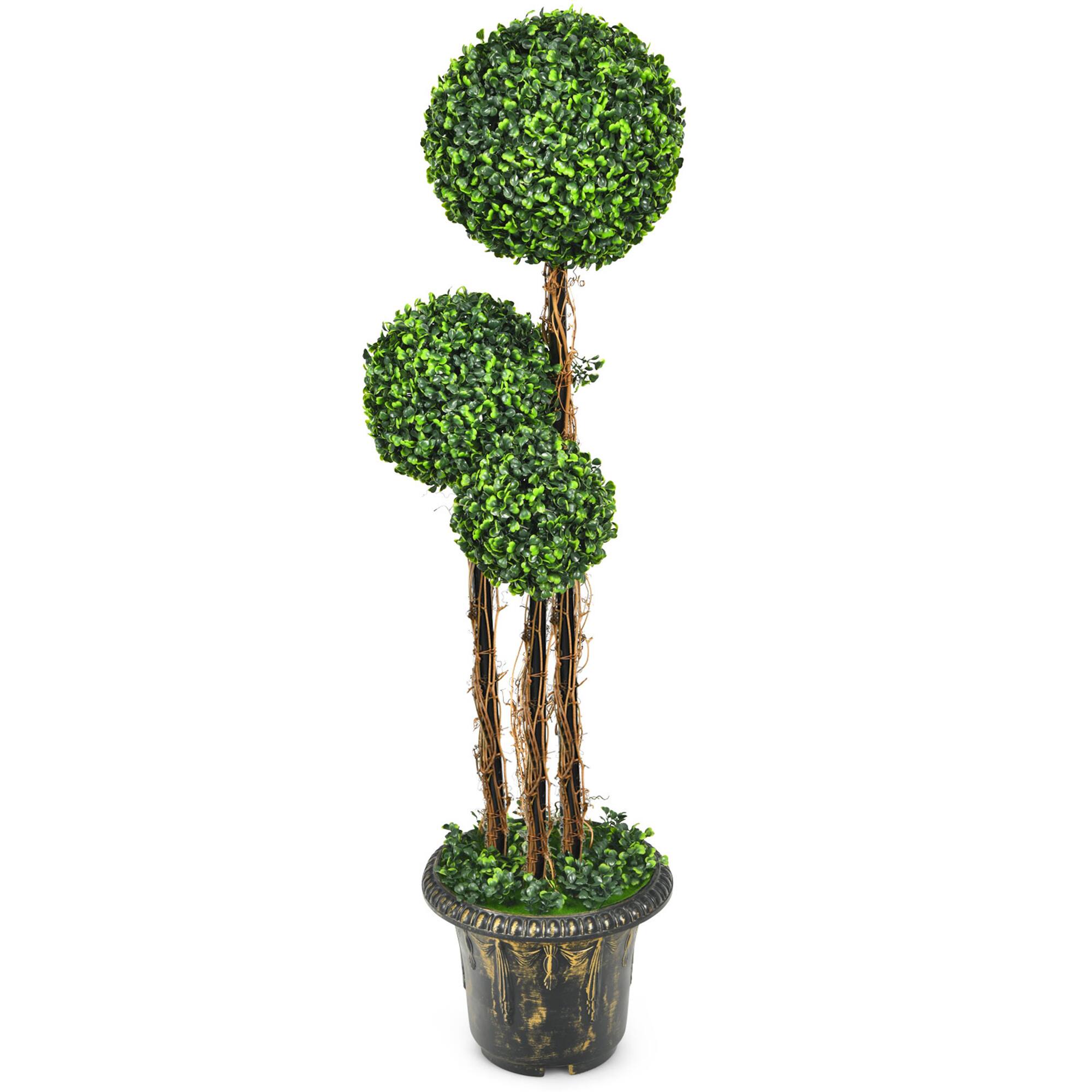 Gymax - 4 Ft Artificial Topiary Tree Fake Triple Ball Plant Home Office Decoration - Green