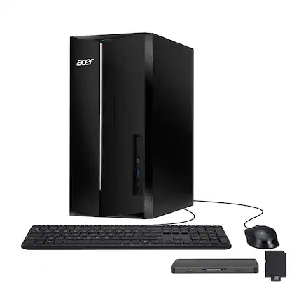 Front. Acer - Acer Aspire Desktop,Intel i5-14400,Intel UHD Graphics,16GB RAM,1TB SSD+160GB Dock Set,Keyboard&Mouse,Win 11 Pro,Black - Black.