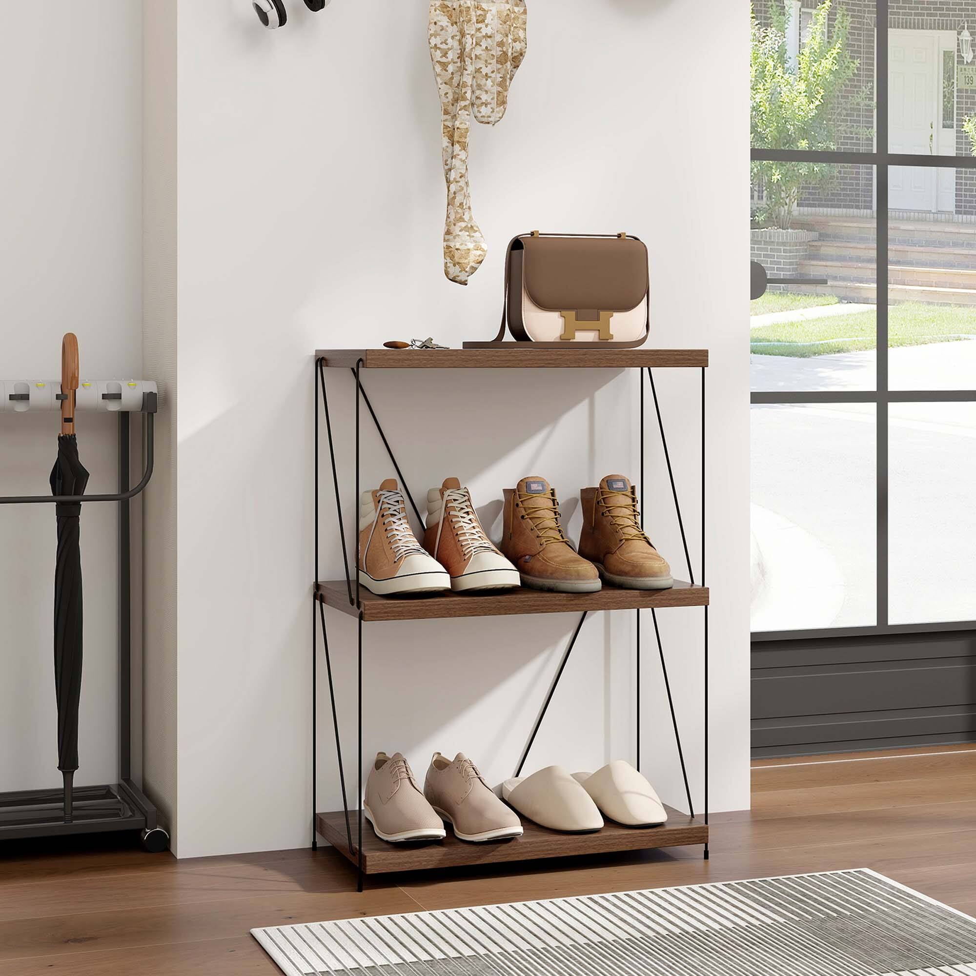 Alt View 4. Costway - Costway 1 PCS 3-Tier Multipurpose Display Rack Freestanding Bookcase with Metal Frame - Brown.