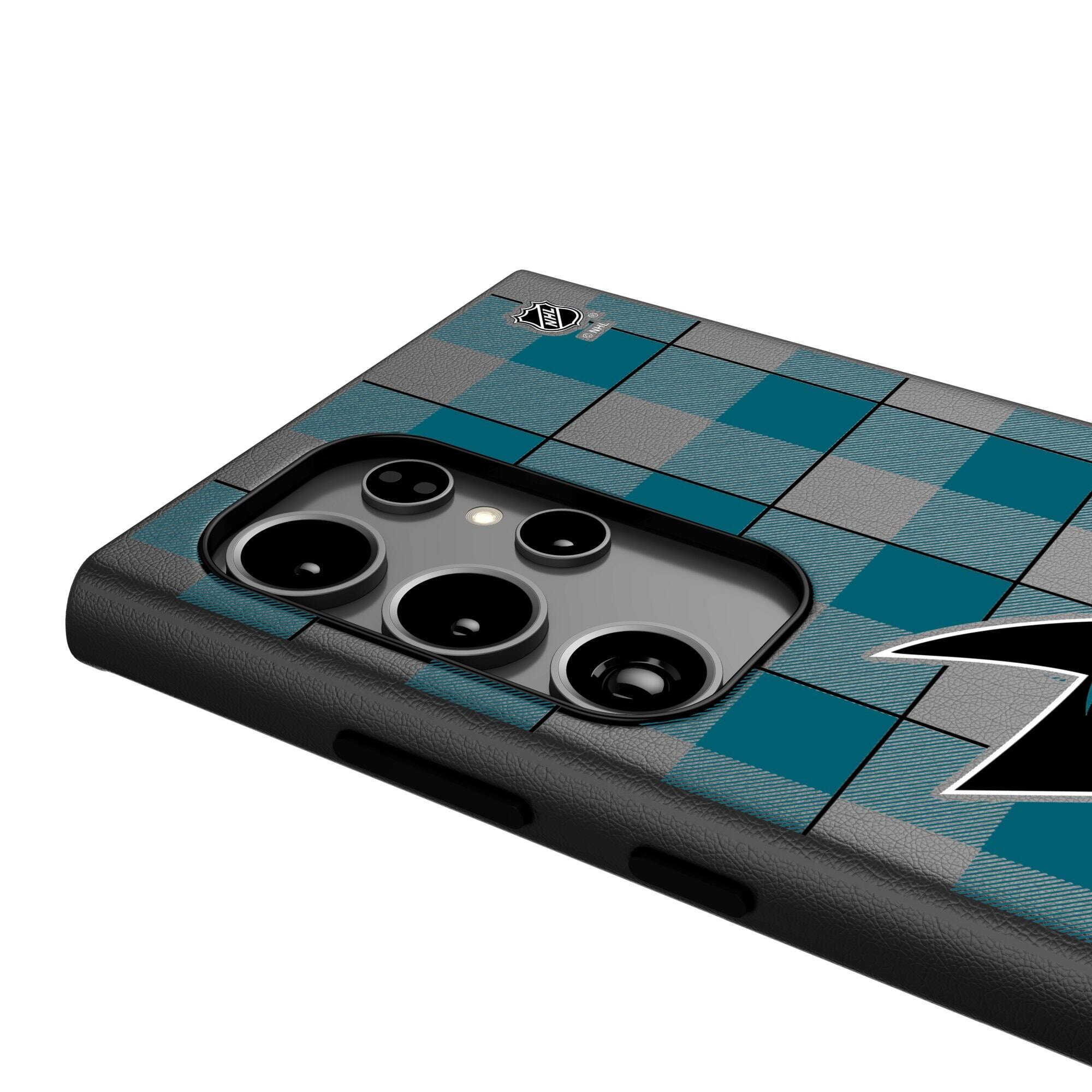 Alt View 3. Keyscaper - San Jose Sharks Plaid Galaxy Magnetic Bump Case - S24 - Black.