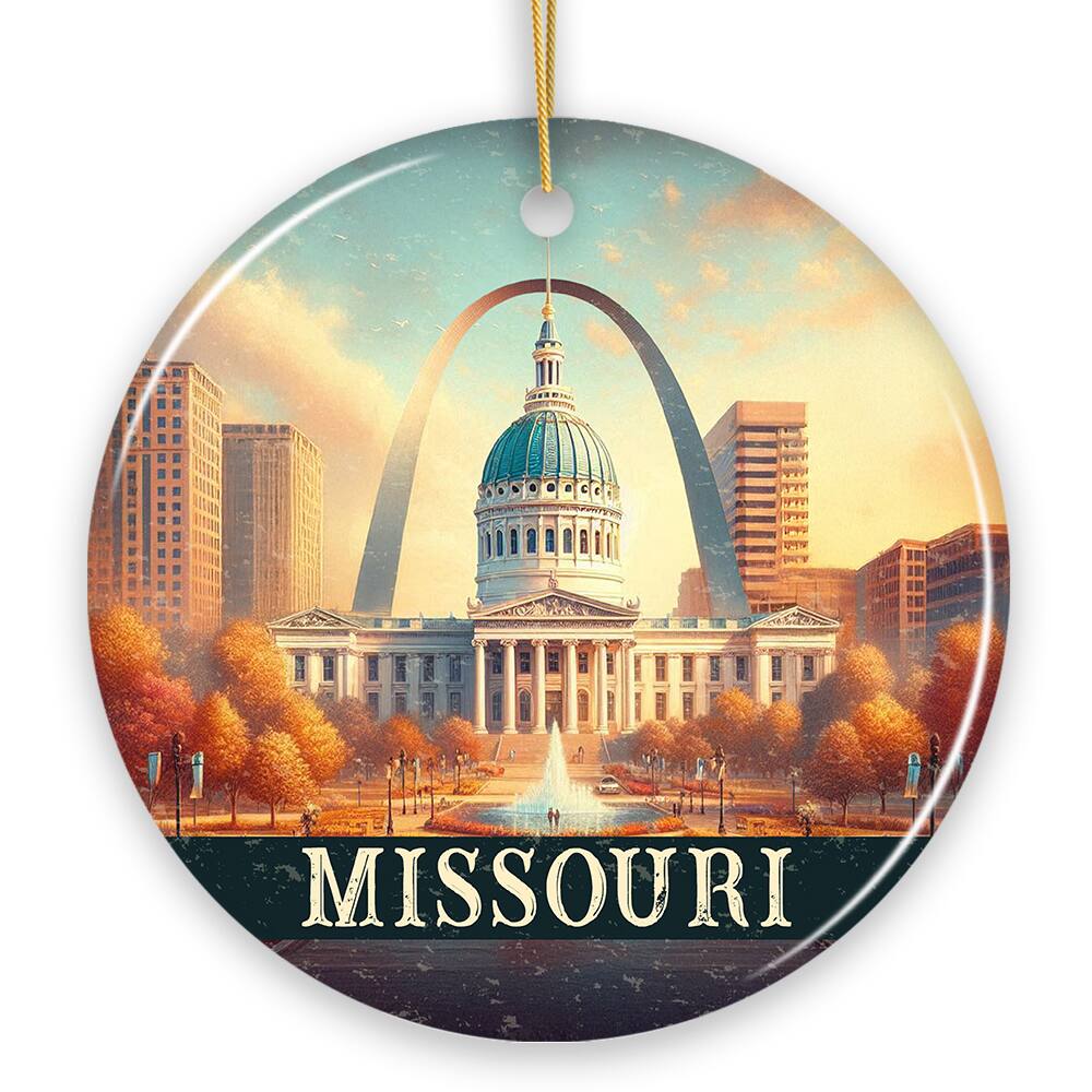 Front. OrnamentallyYou - Missouri Gateway Arch and Courthouse Ornament, Iconic St. Louis Landmarks Christmas Gift Souvenir - Multi-colored.