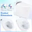 The image shows a comparison of two toilets, one with a 16-inch seat height and the other with a 19-inch seat height. The product dimensions are 25.5 inches by 12.5 inches by 8 inches, while the other toilet has dimensions of 13.5 inches by 11 inches.