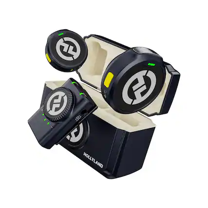 Front. HOLLYLAND - Hollyland LARK M2 DUO 2-Person Wireless Camera-Mount Microphone System - Universal Compatible (2.4 GHz, Shine Charcoal) - Black.