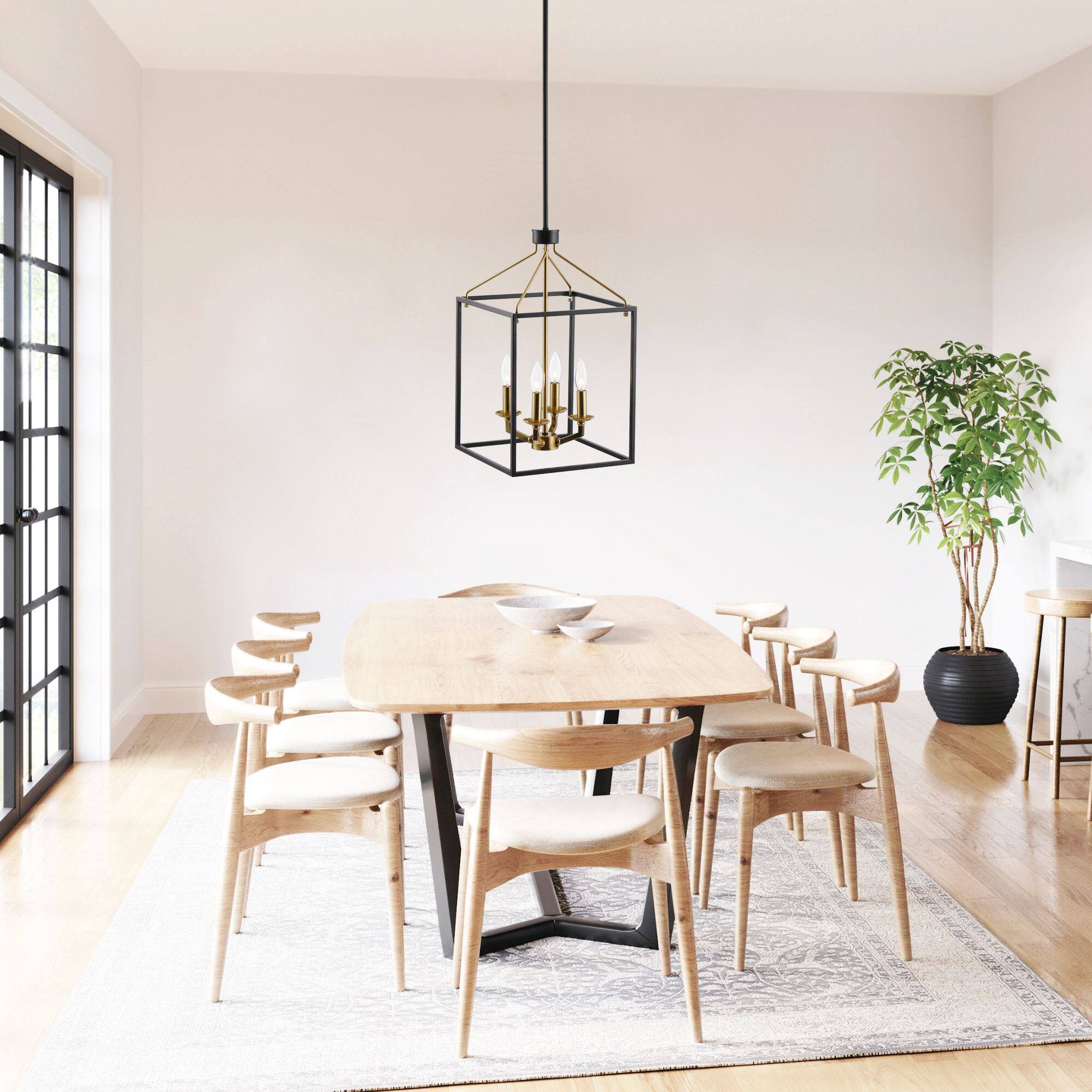 Left. Parrot Uncle - Modern Black 4-Light Open-Frame Chandelier - Black.