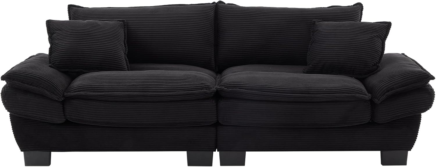 Alt View 3. Trinkets Crazed - 84" Cloud Corduroy Loveseat Sofa, Modern Comfy Upholstered 2 Seater Sofa Deep Seat Sofa with 2 Throw Pillows - black.