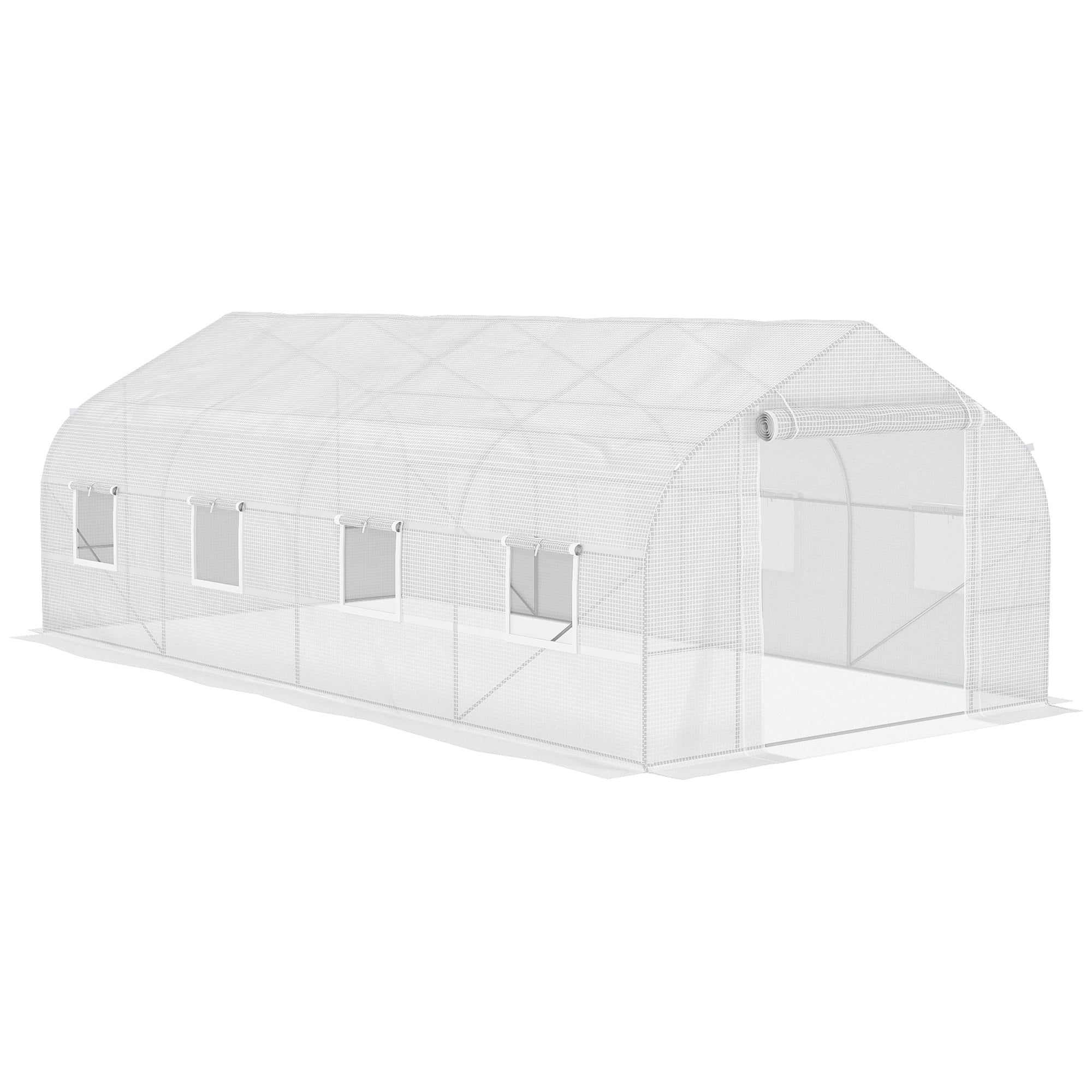 Outsunny - 20' x 10' x 7' Walk-in Tunnel Greenhouse with Zippered Mesh Door and 8 Mesh Windows - White