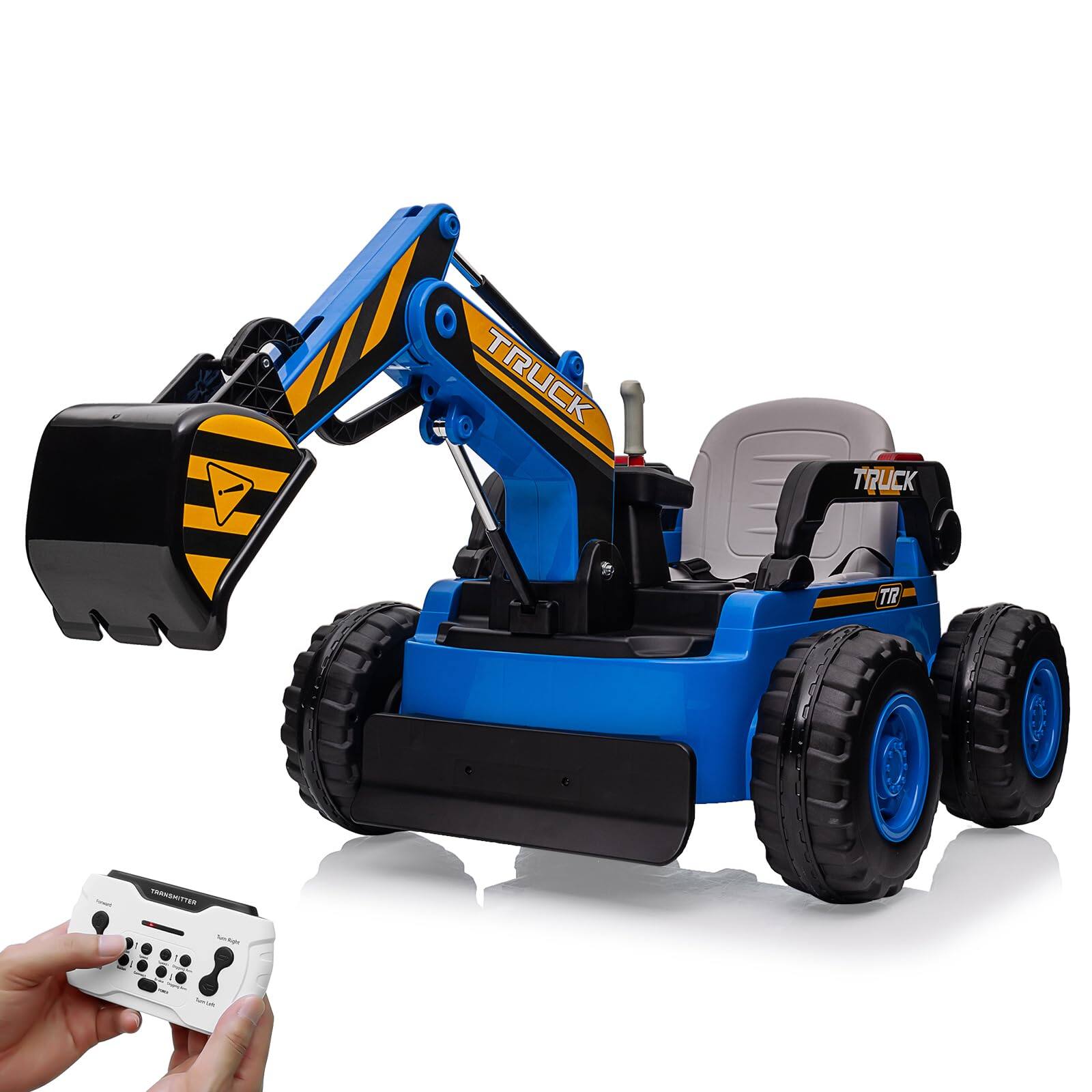 Acekool - 12V Kids Ride On Excavator Digger Truck with Remote Control & Electric Digging Arm, 12V 10Ah Large Battery