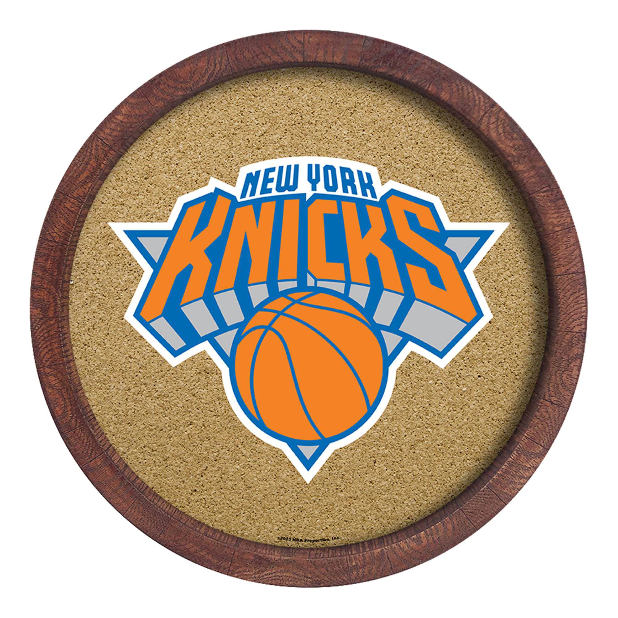 New York Knicks 20.25'' Round Faux Barrel Framed Cork Board