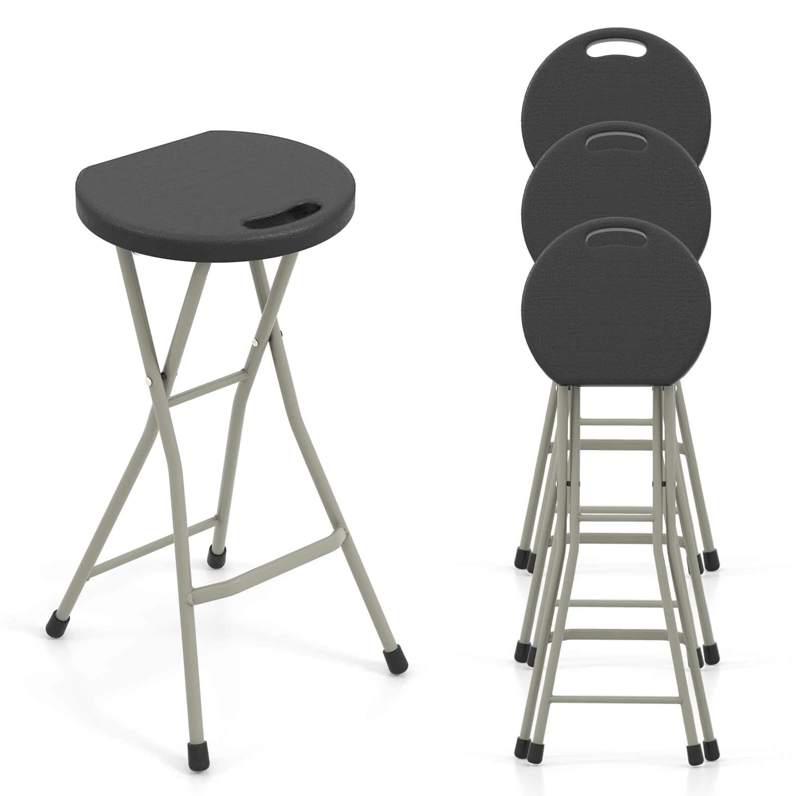 Costway - 4 PCS Portable Folding Stools Lightweight Fishing Stool with 330 lbs Limited - Black,Silver