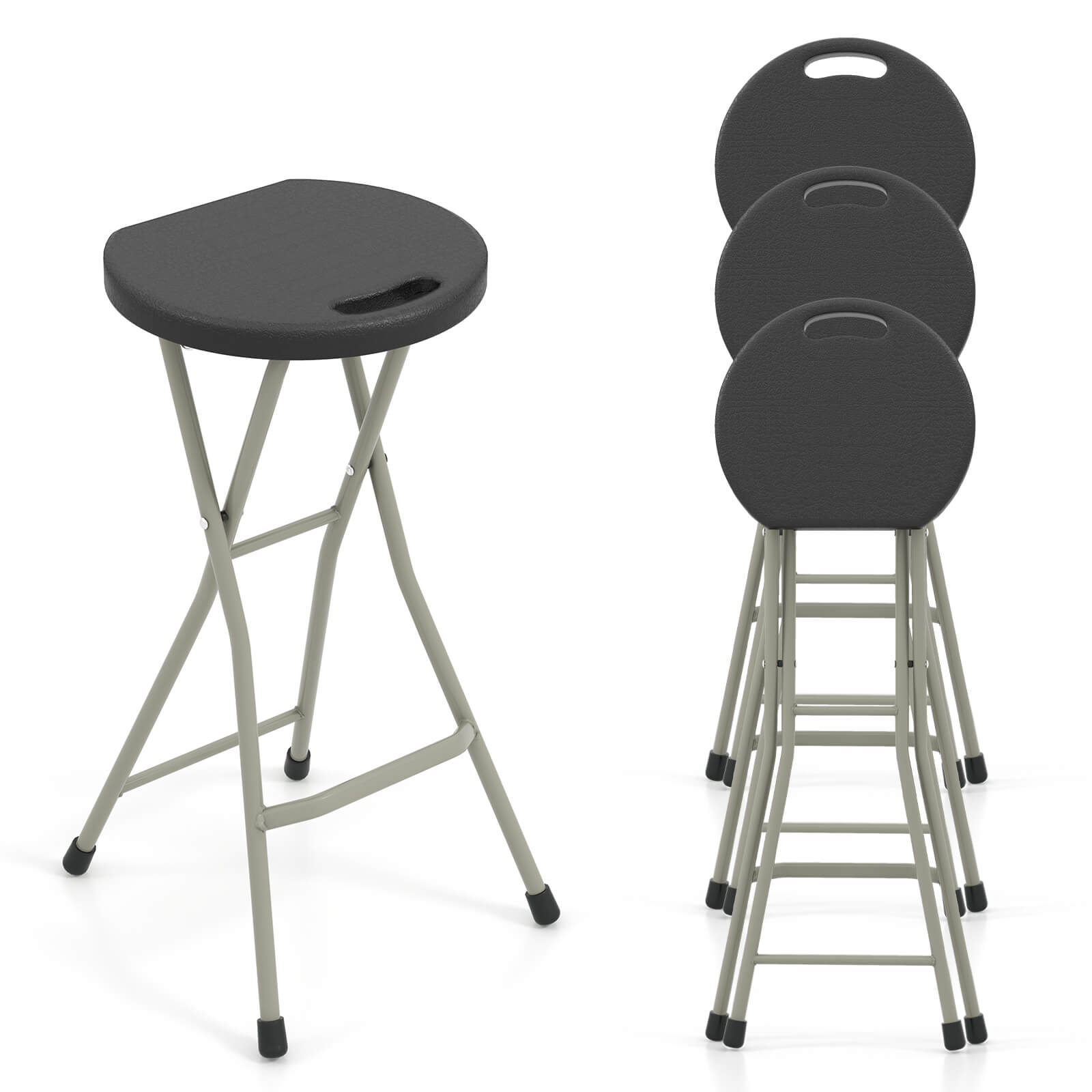 Costway - 4 PCS Portable Folding Stools Lightweight Fishing Stool with 330 lbs Limited - Black,Silver