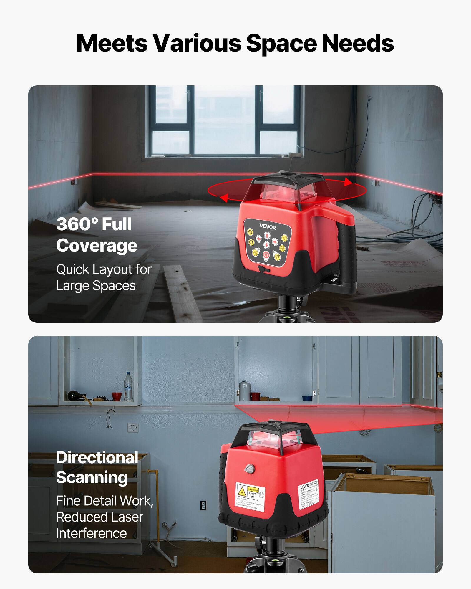 Meets Various Space Needs

360° Full Coverage
Quick Layout for Large Spaces

Directional Scanning
Fine Detail Work, Reduced Laser Interference