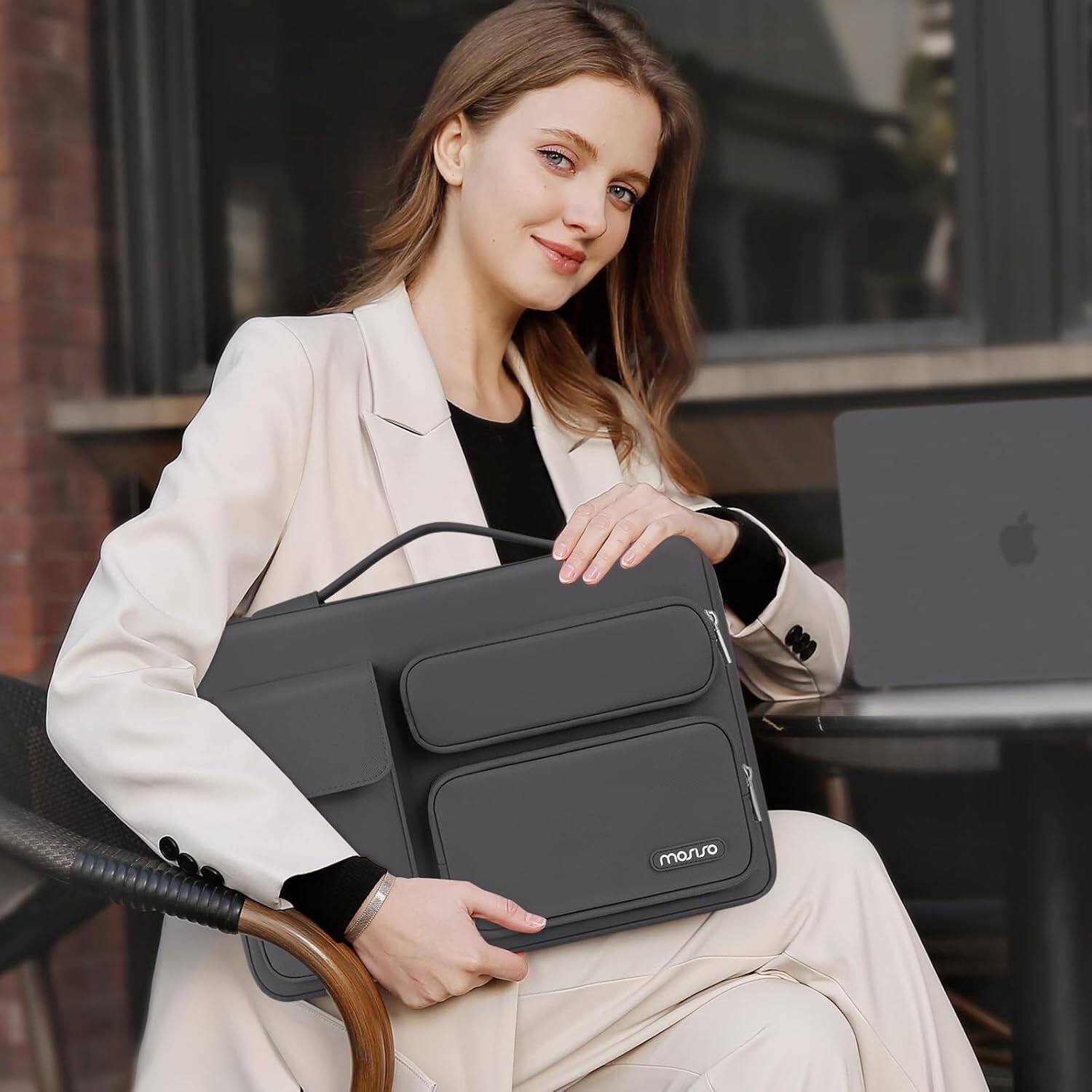 Alt View 2. mosiso - 360 Protective Laptop Sleeve 13-13.3 Inch Laptop Case for MacBook Air/Pro 13 / Pro 14, HP Dell ASUS Lenovo - Dawn Gray.
