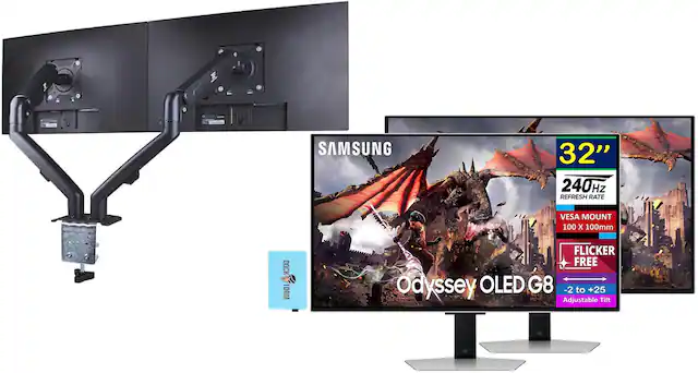 SAMSUNG 32" 240Hz REFRESH RATE VESA MOUNT 100 X 100mm DOCK FLICKER FREE Odyssey OLED G8 -2 to +25 Adjustable Tilt