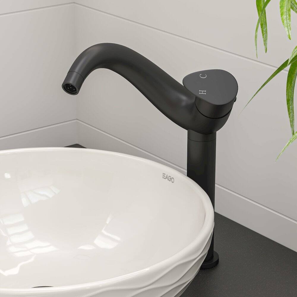 Angle. Alfi - Black Matte Tall Wave Single Lever Bathroom Faucet - Black.
