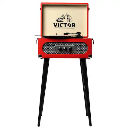 Front. Victor Audio - Andover 5-in-1 Music Center with Chair-Height Legs and Bluetooth Function - Red.